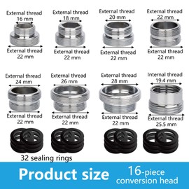 16 Wasseranschluss Adapter, FORMVERSITY Wasserhahnadapter m18 Auf m22, Adapter Wasserhahn Wasserhahnadapter mit Gewinde, Kit Reduzierstück Wasserhahn Aufsatz