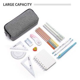 Big Capacity Pencil Pen Case Nylon Large Pencil Pouch Simple Stationery Bag Office Organizer Pen Bag for Men Women - Grey