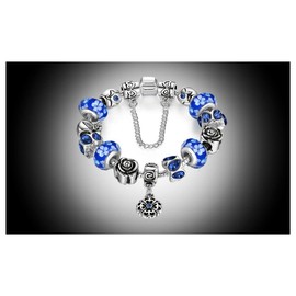 Verona Charm Bracelet with Crystal Beads Snake Chain with Beads crystal charm bracelet for Women (flower blue)