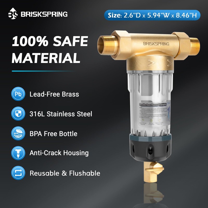 BriskSpring 40 Micron Spin Down Sediment Filters with Scraper, Disassembly-Free