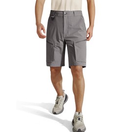 FREEKITE Tactical Cargo Shorts for Men Quick-Dry Waterproof - Lightweight Work Shorts with 7 Pockets,Durable Hiking Outdoor Short,Moisture Wicking Stretch Travel Short（Grey 34W/10L）