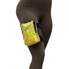 Holographic Thigh Bag | Leg Harness for Women | Outdoor Waist Pouch | Carnival Hiking Travel Fanny Pack with Adjustable Straps | Gold