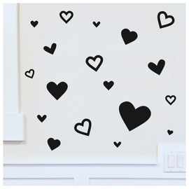 Hearts Set of 62 Wall Decals Solid and Hollow Valentine's Day Heart Removable Vinyl Stickers (Hearts Set of 62, Black)