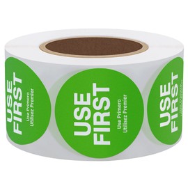 Hybsk USE First Stickers Restaurant Food Service FIFO Label 1.5 Inch Total 500 Labels Per Roll (Green)