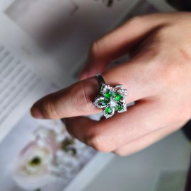 PZKQSAC Silver Flower Ring Sunflower Ring for Women Spinning Fidget Rings for Anxiety Open Adjustable Spinner Sun Crystal Rings Trendy Cubic Zirconia Rotating Jewelry