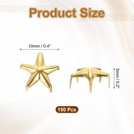 sourcing map 150PCS 10mm Metal Star Studs Claw Small 5-Claw Gold Tone Hand Pressed Punk Beads Nailheads Rivets Spike Cap Nail Head for DIY Leather Clothing Bag Shoes