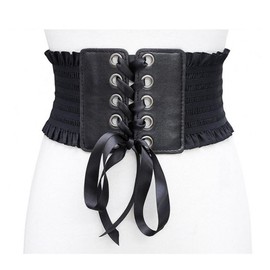 Oyccen Womens Lace-up Wide Girdle Decoration Waistband Elastic Cincher Corset, Black, One Size