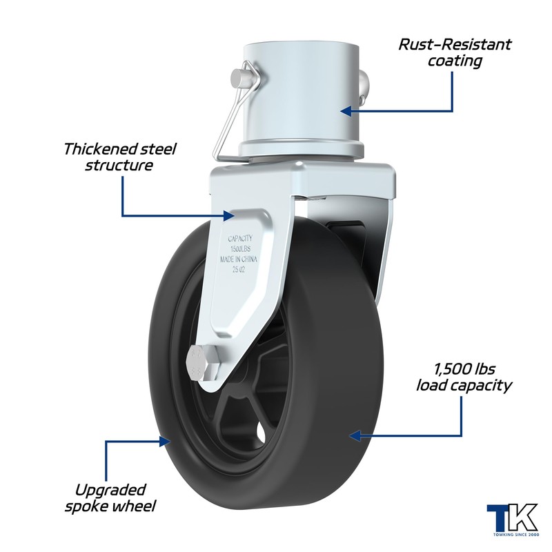 TOWKING 1500lbs 6" Trailer Jack Swivel Caster Replacement with Upgraded