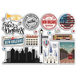 A5 Sticker Sheet New Orleans Landmarks Vinyl Stickers - Louisiana America States USA American Airport Stamps Skyline Flag Map Travel Holiday Scrapbooking City Luggage #79151