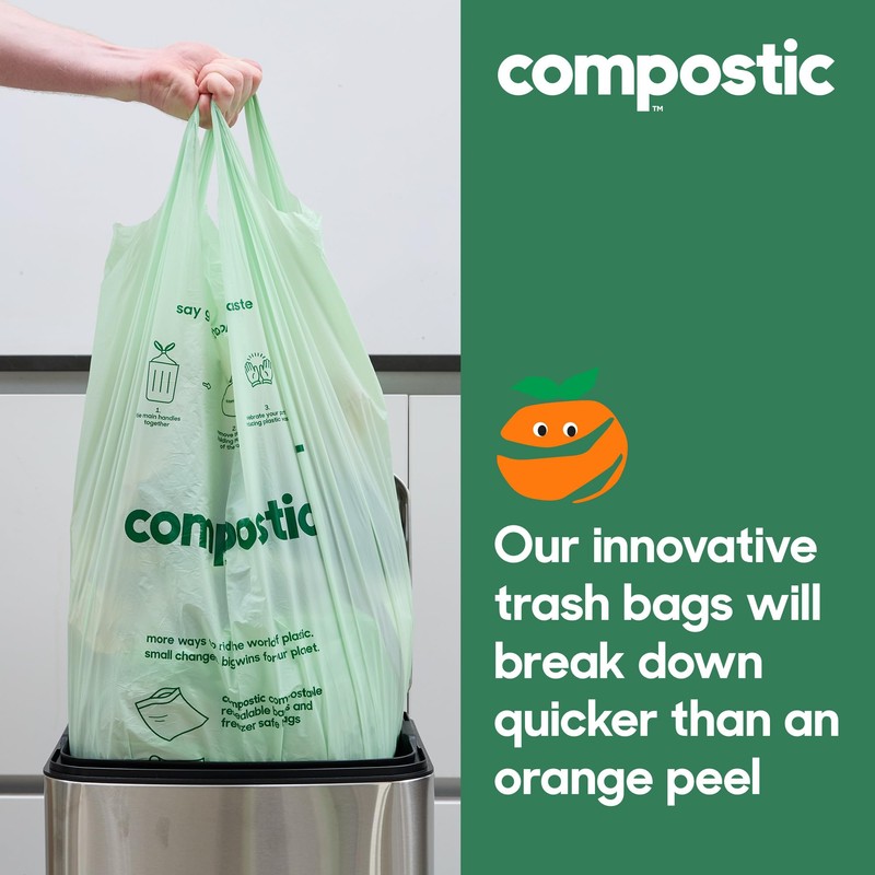 Compostic Home Compostable Trash Bags, 2.99 Gallon Small Kitchen Rubbish