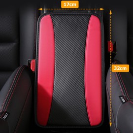 CGEAMDY Car Centre Armrest Pad, Leather Car Armrest Box Pad, Waterproof Car Armrest Seat Box Cover Protection, Universal Cars Interior Arm Rest Accessories for Vehicles, Truck, Cars(Red)