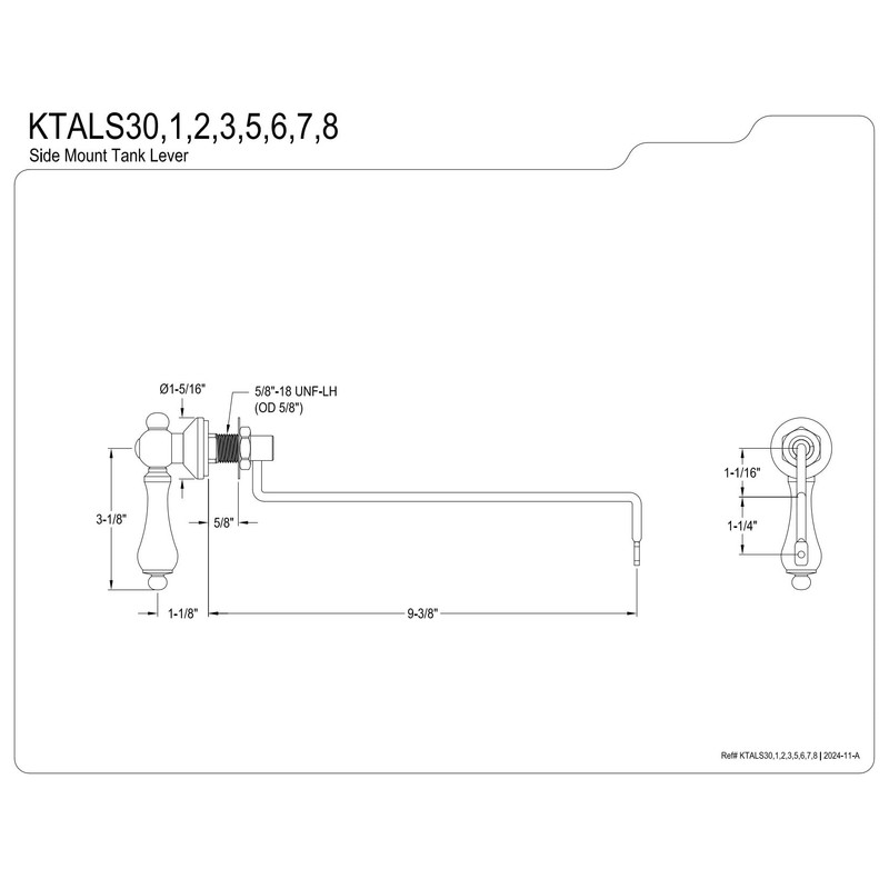 Kingston Brass KTALS32 Restoration Side Mount Toilet Tank Lever, Polished