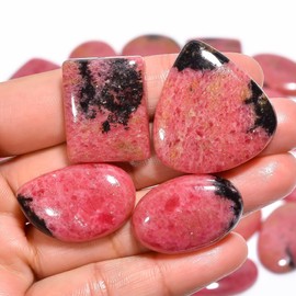 Natural Rhodonite Gemstone- Healing Crystals for DIY Jewelry Making -Loose Natural Cabochon -Perfect for Crafting Unique Jewelry Designs Gift for Her, Mother and Wife (5 pcs, 25-35 mm)