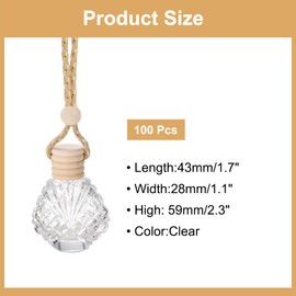uxcell 100pcs Hanging Car Air Freshener Perfume Bottle, 14ml Pendant Empty Clear Glass Essential Oil Aromatherapy Diffuser with Wooden Cap for Car Decor (Clear, Shell)