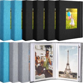 Tinlade 10 Pieces Small Photo Album 4 x 6 Inch Picture Album 26 Clear Pages Hold 52 Pictures Linen Cover Photo Book with Front Window(Black, Gray, Blue)