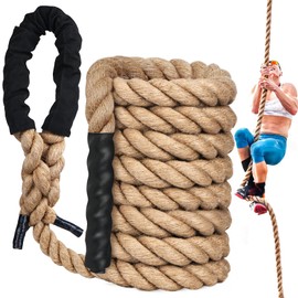 X XBEN Climbing Rope for Gym, Fitness, Strength Training, Heavy Jute Rope for Tree Swing Obstacle Course Backyard, Exercise Workout Pulling Hemp Rope for Adults,10FT 20FT 30FT 50FT 1.5 Inch