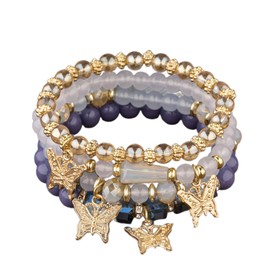 Nexoluxa Beaded Bracelets for Women Boho Bracelet Set Crystal Butterfly Beaded Bracelets Cute Colorful Bracelet Stack Bohemian Gold Charm Bracelet Summer Beach Stretch Stackable Jewelry Set - Purple