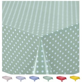 Home Direct Rectangular Oilcloth PVC Wipe Clean Tablecloth 140cm x 200cm 55x78 Small Polka Dot Sage Green