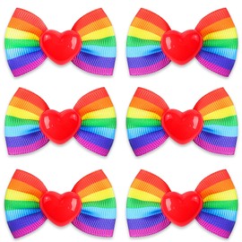 Doneace 6Pcs Rainbow Hair Clips Hair Bow for Women Girls Gay Pride Day Alligator Clips Rainbow Hair Accessories Colorful Heart Hair Barrettes Holiday Party Headwear Decorations