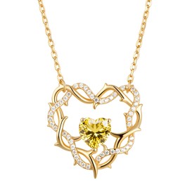 Kstyle Christian Birthday Gift 14K Gold Citrine November Birthstone Necklaces for Women Crown of Thorns Pendant Necklace Religious Jewelry for Wife Daughter Mom Non Tarnish (925 Sterling Silver Base)