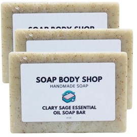 Clary Sage Handmade Soap Bar with Sage Powder, Clary Sage Essential Oil, Jojoba Oil & Goat’s Milk – Natural Moisturizing and Nourishing Skincare, Gentle & Soothing 4 oz. (3 Pack)