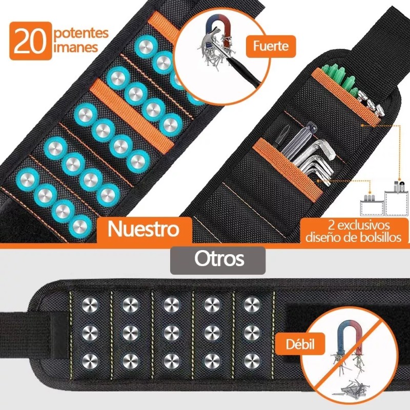 Bolsas Portaherramientas Pulsera Muñequera Magnética Para Tornillos Clavos Brocas