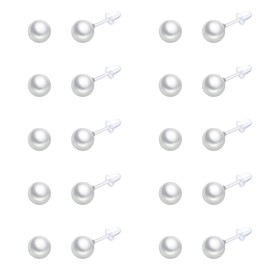 10 Pairs Faux Pearl Plastic Stud Earrings for Sensitive Ears 4-10mm White Colorful Pearl Stud Earrings for Women Silicone Post Stud Earrings Earrings Set-White 6mm