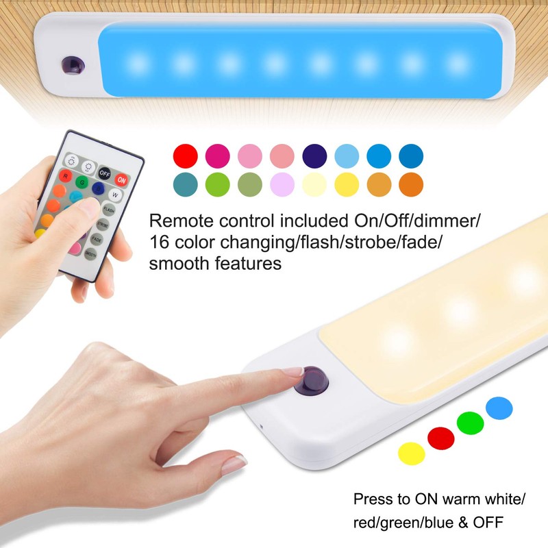 BIGMONAT Battery Operated Under Cabinet Lighting with Remote, Wireless Color