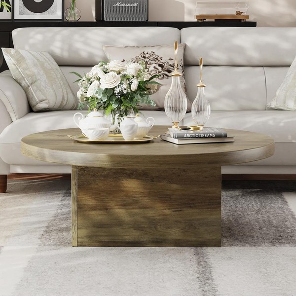 Farmhouse Coffee Table, 35.5" Modern Engineered Wood Cocktail Table, Scratch-Resistant