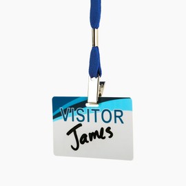 Reusable Visitor Name Badges with Dry Erase Surface, Various Custom Designs, 5-Pack (Neck Lanyard)