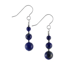 Graduated Blue Lapis Lazuli Gemstone & Sterling Silver Hook Drop Earrings with Gift Box