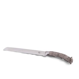 Vagabond House Solid Pewter Antler Handle Bread Knife with Forged Stainless Blade Artisan Designed Handcrafted for Refined Cabin Lodge Mountain Kitchen Heirloom Quality 12.75 inch Long