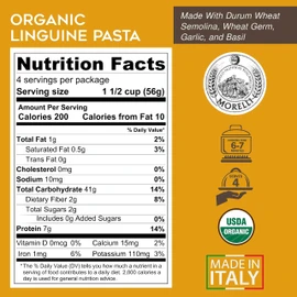 Morelli Organic Garlic and Basil Linguine Pasta - Gourmet Noodles Handmade in Small Batches, Durum Wheat Semolina, Al Dente, Italian Pasta from Italy - 8.8 oz / 250 g - Pack of 2