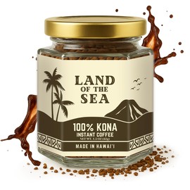 Land of the Sea 100% Kona Instant Coffee - Freeze Dried - Medium Roast Arabica Beans - Smooth, Low-Acid Hawaiian Coffee (1 Pack)