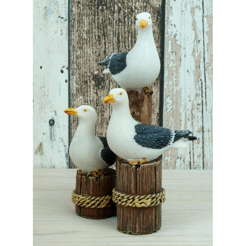 Generisch Maritime Decorative Figurine 3 Seagulls on Bollard, 15 x