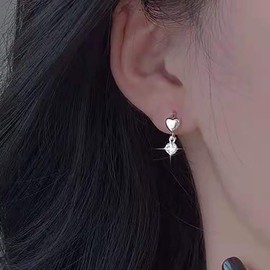 TseenYi Tiny Heart Huggie Hoop Earrings Silver Cz Hoop Drop Hoop Earrings Mini Heart Huggie Earrings Vintage Heart Crystal Dangle Earrings Jewelry for Women and Girls Gifts