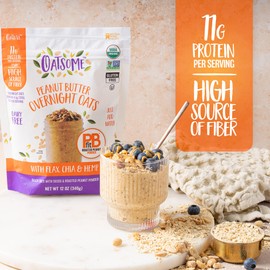 Oatsome PBfit Overnight Oats - Peanut Butter Flavor with Chia Seeds, Flax Seeds and Hemp Seeds - Gluten Free Oatmeal with 11g of Protein - 12 oz