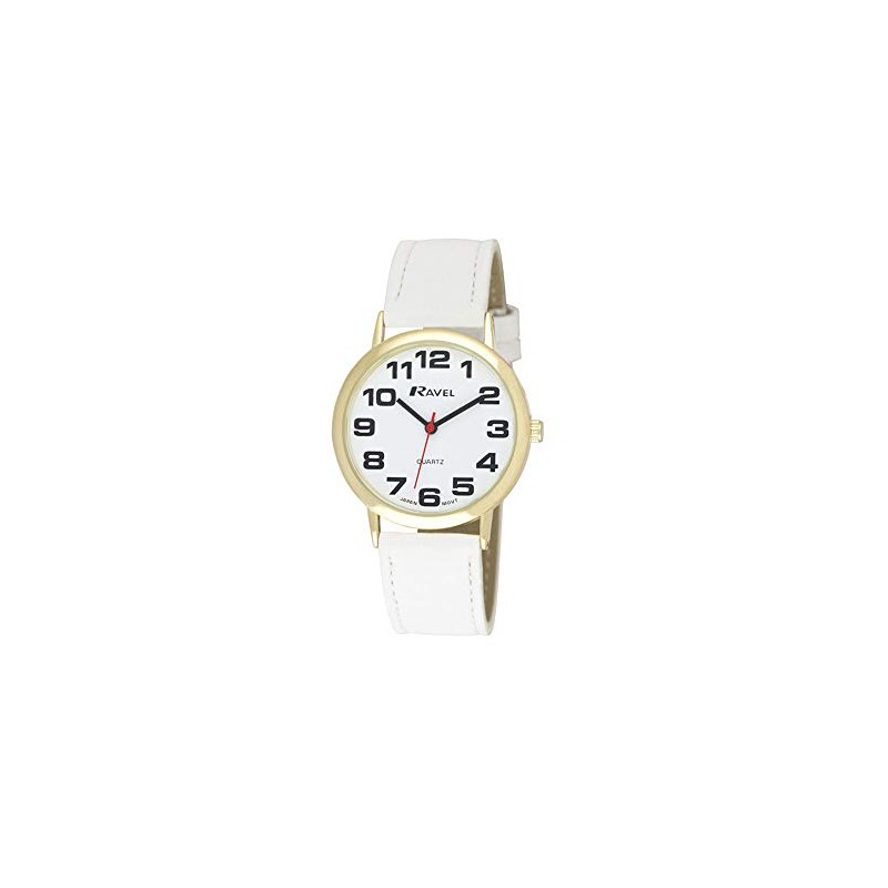 Ravel - Unisex Watch With Large Numbers, White/Gold Tone