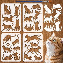 FINGERINSPIRE 4Pcs Silhouette of the Cat Stencils with Paint Brush