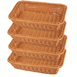 4 PCS 12 Inch Wicker Bread Basket, Woven Serving Basket, Tabletop Food Serving Basket for Restaurant, Bakery, Family Party, Hotel Serving, Fruits, Vegetables and Snacks, Brown, by GNIEMCKIN