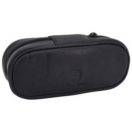 GERMANUS Benedict Pipe Bag Genuine Leather for 2 Pipes in Black, black, Whistle pocket