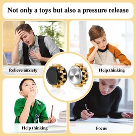 Zhanmai 2 Pieces Copper Gear Metal Spinner Toy Small Fidget Toy Solid Metal Brass Gear Mini Steel Bearing for Adults Copper Gear Design Boredom Killing Time Toys (Black, Silver, Gold)