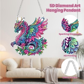 MOGTAA Dragon Hanging Diamond Art Painting Kits for Adults Beginners, 5D Special Shape Diamond Art Pendent Kits, Animal Crystal Rhinestones Diamond Painting Gem Art for Home Decor