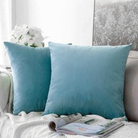 Set of 2 Luxton Velvet Square Cushion Covers Ruby Red, Solid Plain Decorative Throw Pillow Covers for Bedroom Lounge Sofa (45x45cm)