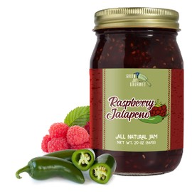 Green Jay Gourmet Raspberry Jalapeno Jam - All-Natural Raspberry Jam with Red Raspberries, Jalapeno Peppers & Lemon Juice - Vegan, Gluten-free Jam with No Preservatives - Made in USA - 20 Ounces
