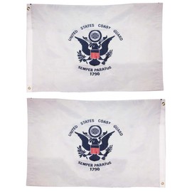 AES 2x3 Embroidered USCG U.S. Coast Guard 2ply Sewn Nylon Flag 2'x3' 2 Clips Fade Resistant Double Stitched Premium Penant House Banner Grommets