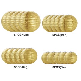 STARVAST Pack of 20 Paper Lanterns, Paper Lanterns for Weddings, Birthdays, Christmas, Parties and Events - Assortment of Round Sizes (6, 8, 10, 12 inches) - Gold