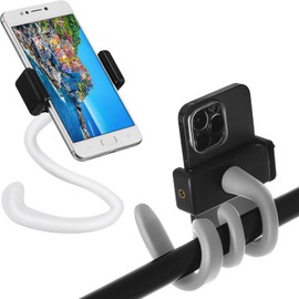 Amylove 2 Pcs Stroller Phone Holder Portable Cell Phone Holder Stand Universal Stroller Accessories for Parent Baby Toddler Phone Clamp with Non Slip Silicone Arm Grip (Grey, White,Novel)