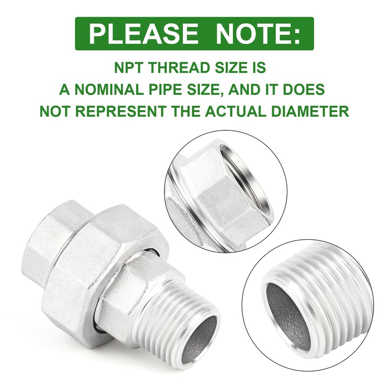 TAISHER 2PCS 304 Stainless Steel Union，1/2" NPT Male x 1/2"