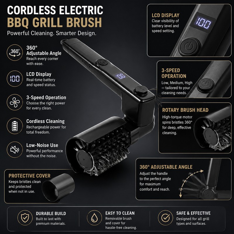 360° Electric BBQ Grill Brush for Outdoor Cleaning – Wireless